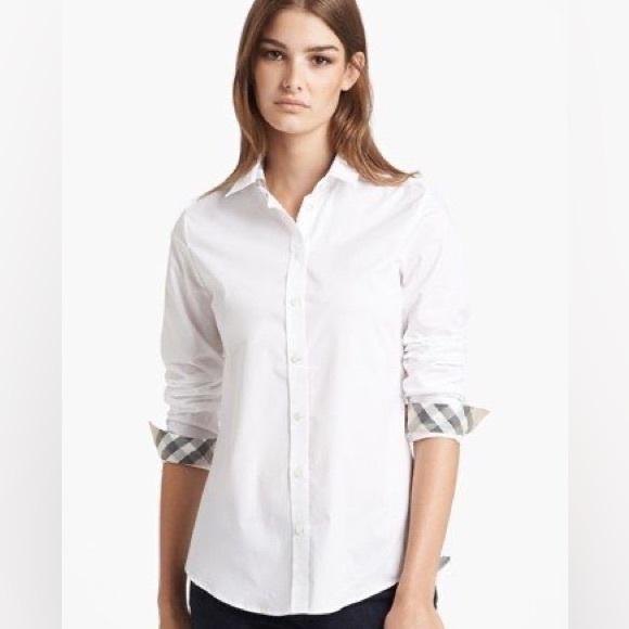 VG+ Burberry London Women’s M White Button Down Collared Top Long Sleeve Shirt - Picture 1 of 12